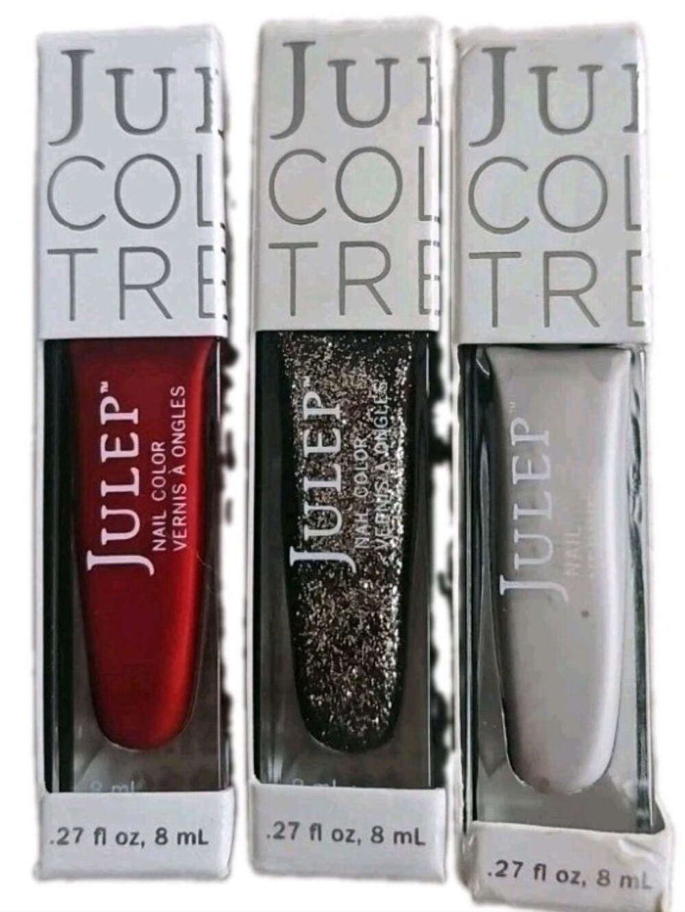 NEW Julep Nail Polish Set Of 3 Bottles (0.27 Oz) Scarlet, Silver Sparkle, Nude